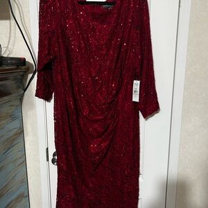 Jessica Howard Burgundy Sequin Long Sleeve Dress